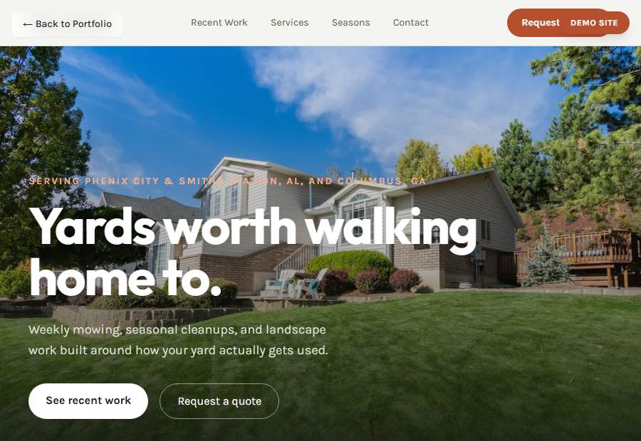 Green Bench Lawn & Landscape demo site, scrolled to show hero and services.